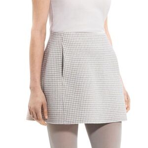 THEORY Checked Wool Miniskirt Gray and White